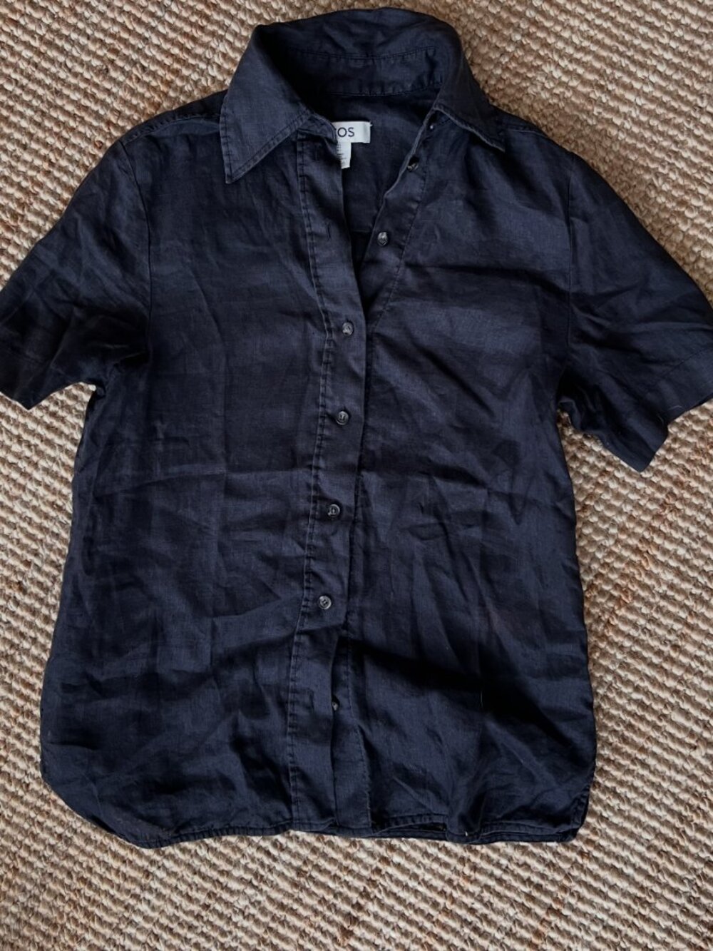 COS Black Linen Button-Down Collared Tee